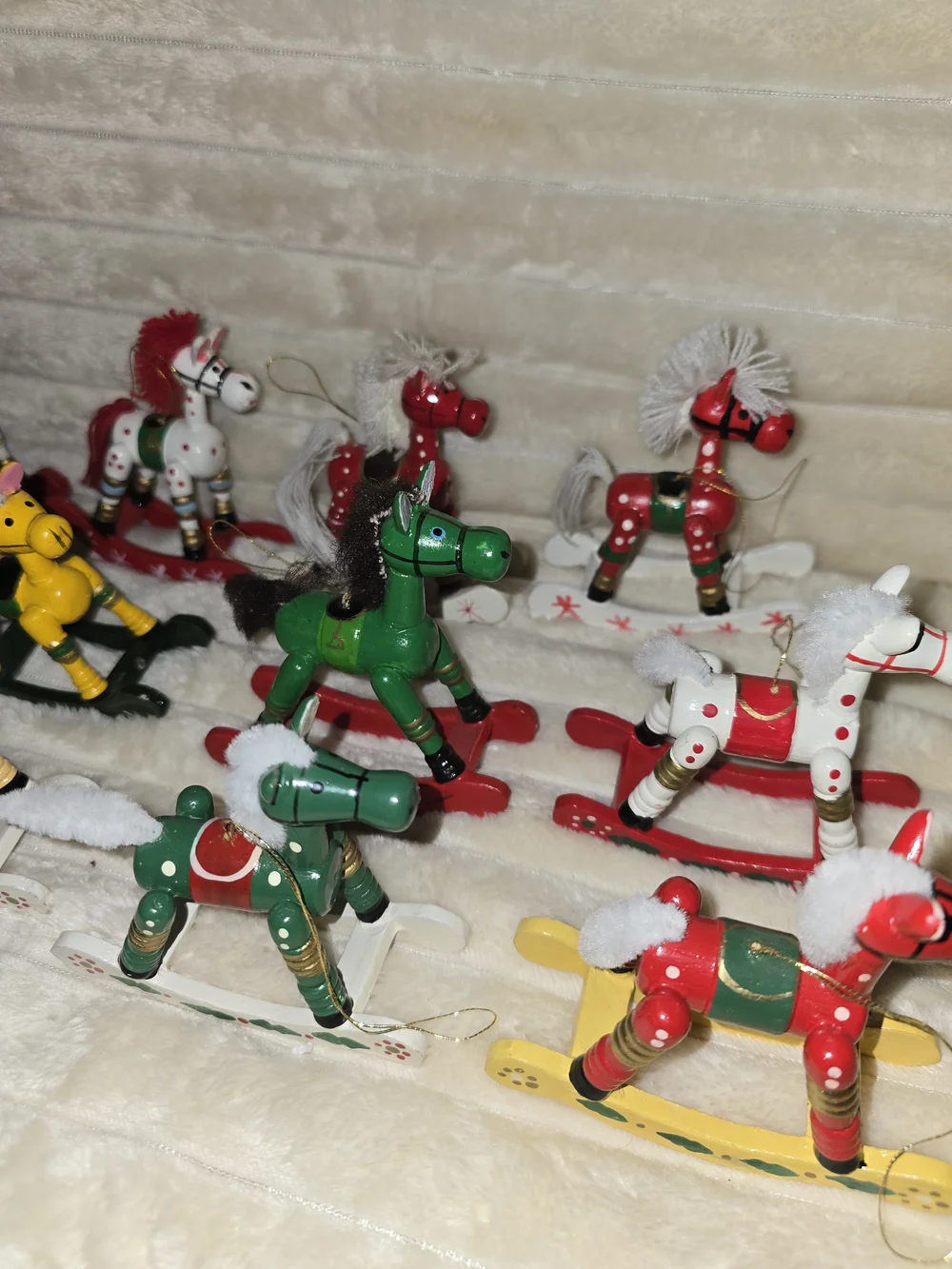 12 Vintage wooden Rocking Horse Christmas Ornaments